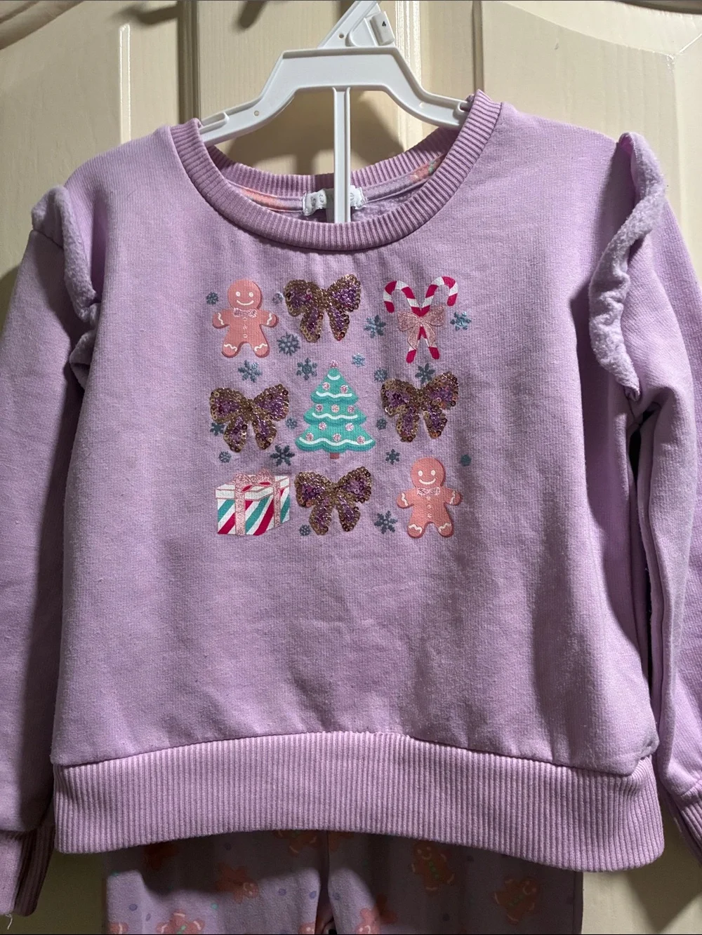 Girls' Lavender Holiday Gingerbread Pajama Set